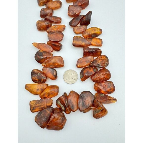 Antique Baltic Amber Cognac X Large Nuggets 30” Necklace Natural Raw 223g .925 - Picture 12 of 16